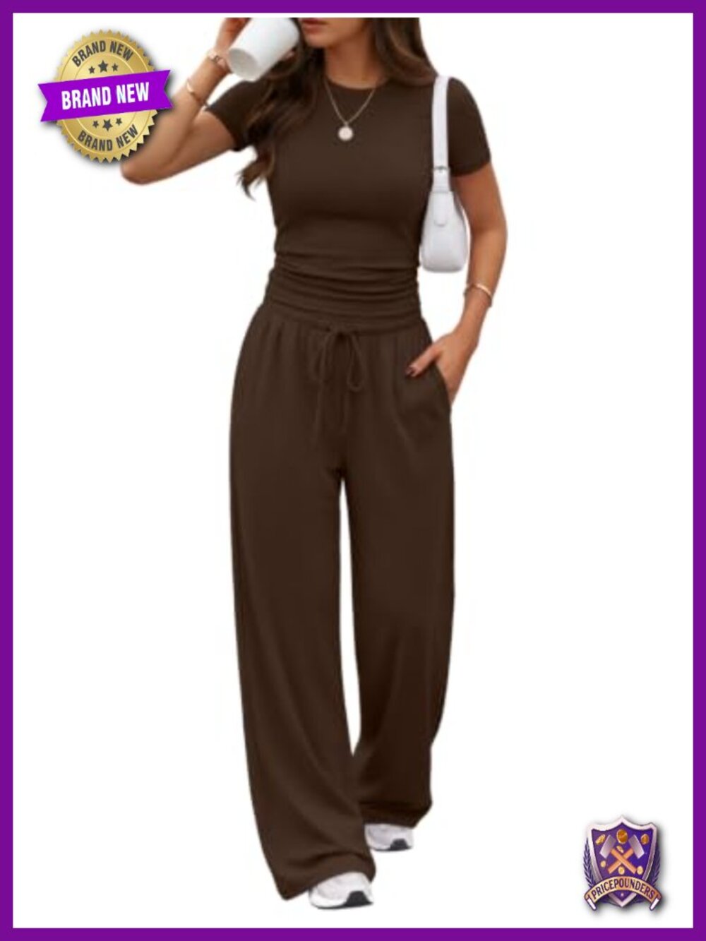 Womens 2 Piece Rayon Spandex Lounge Set Short Sleeve Wide Leg Pants